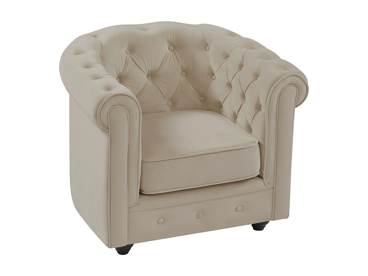 Fauteuil beige en velours - CHESTERFIELD