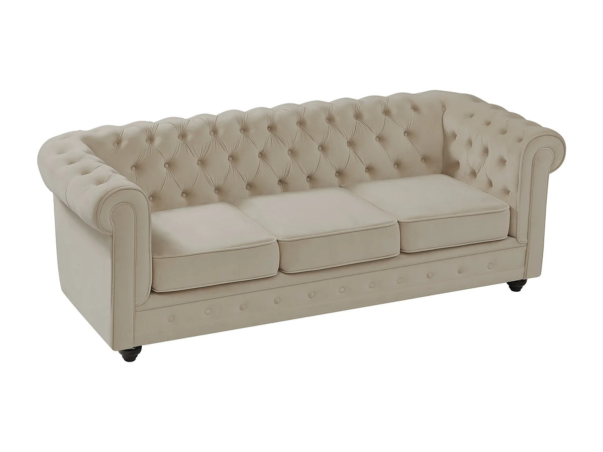 Canapé beige en velours 3 places 165 cm - CHESTERFIELD