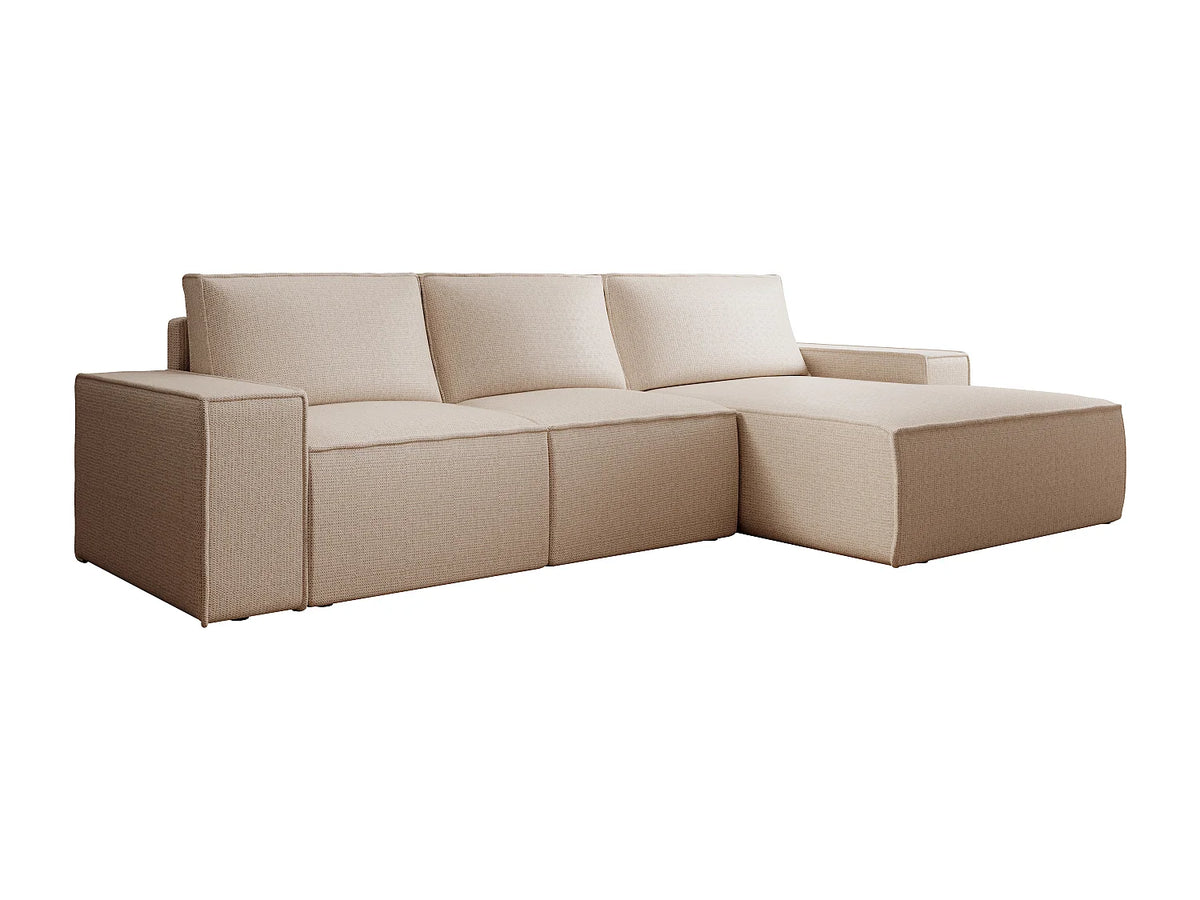 Canapé d'angle convertible beige en tissu angle droit 297 cm - AMELIA