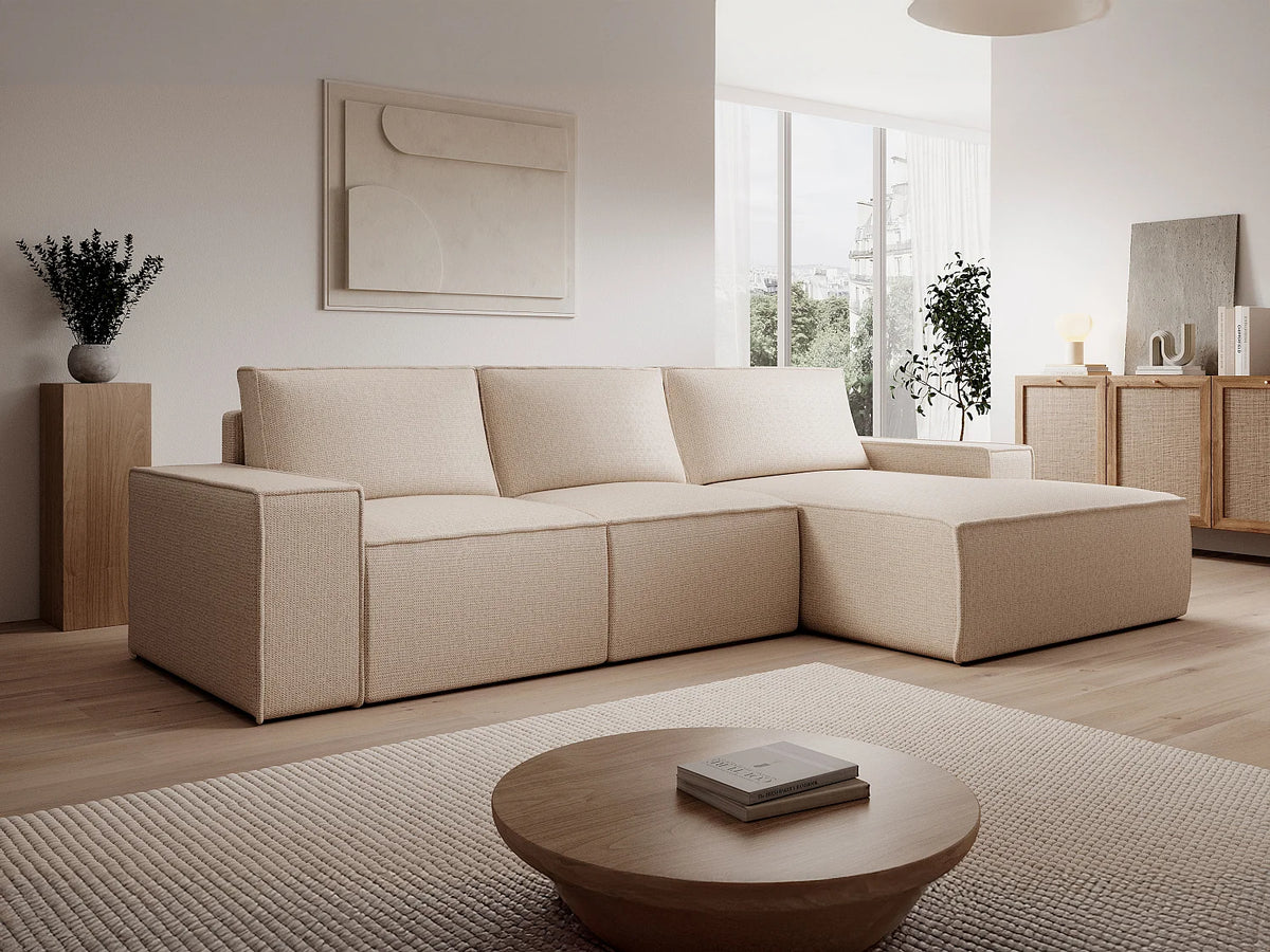 Canapé d'angle convertible beige en tissu angle droit 297 cm - AMELIA