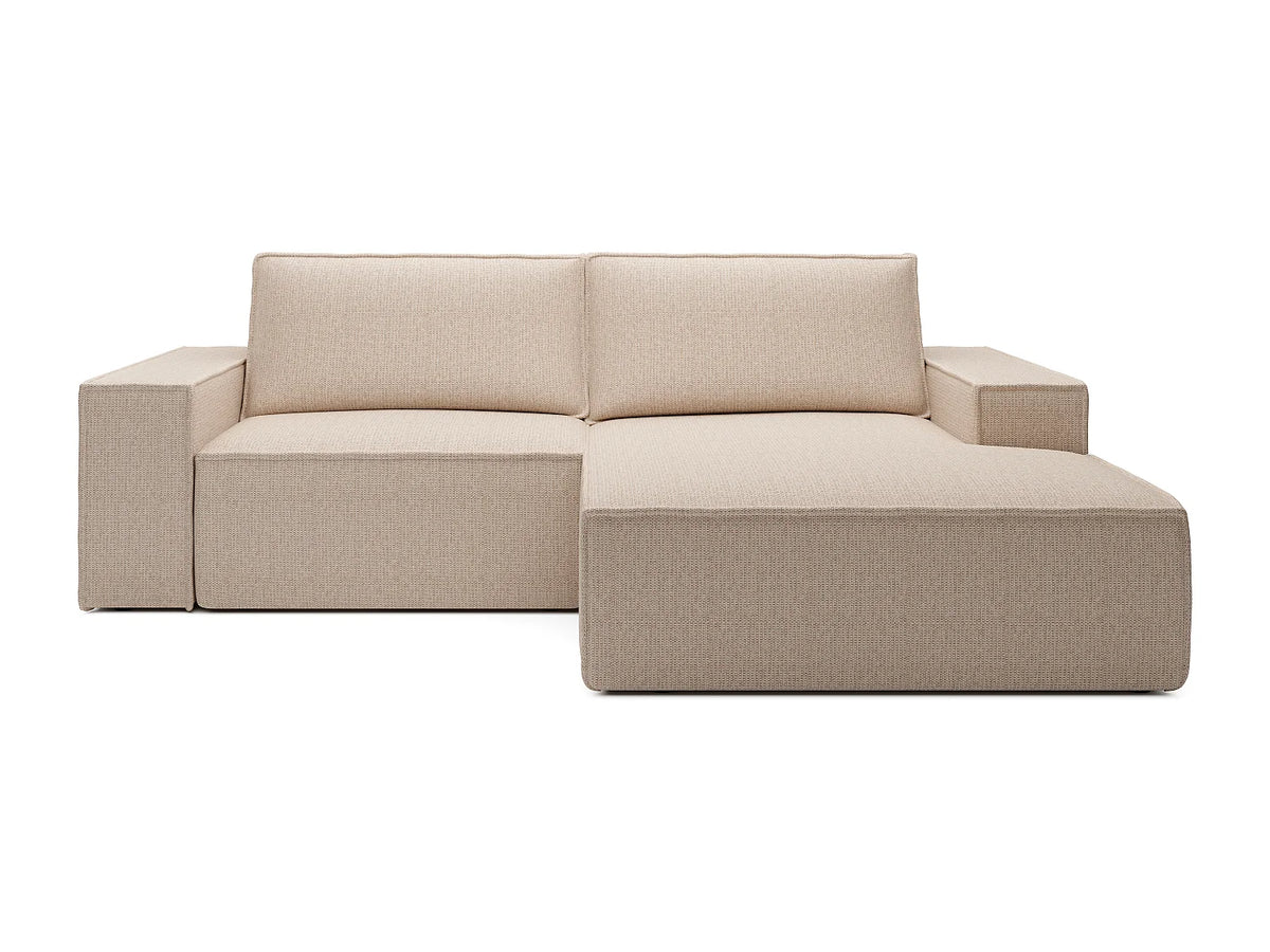 Canapé d'angle convertible beige en tissu angle droit - AMELIA