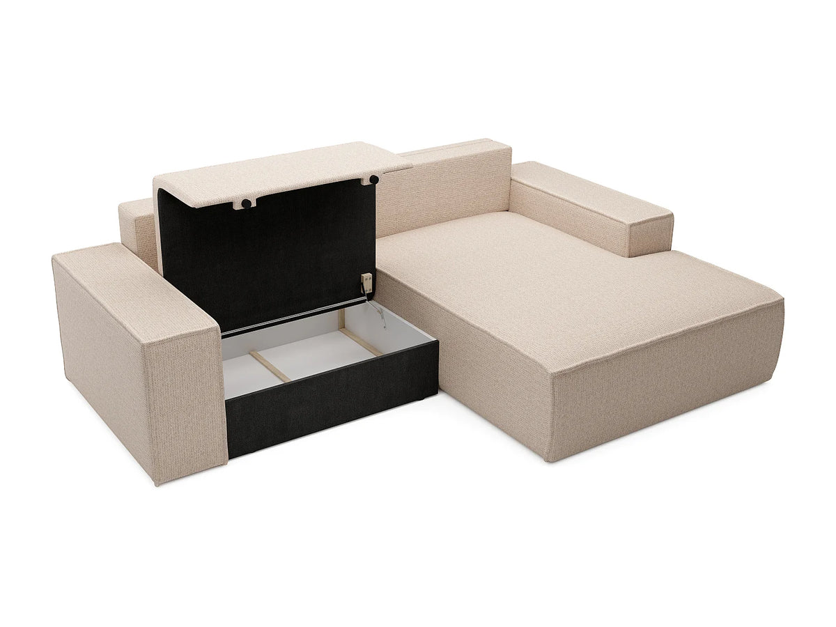 Canapé d'angle convertible beige en tissu angle droit - AMELIA