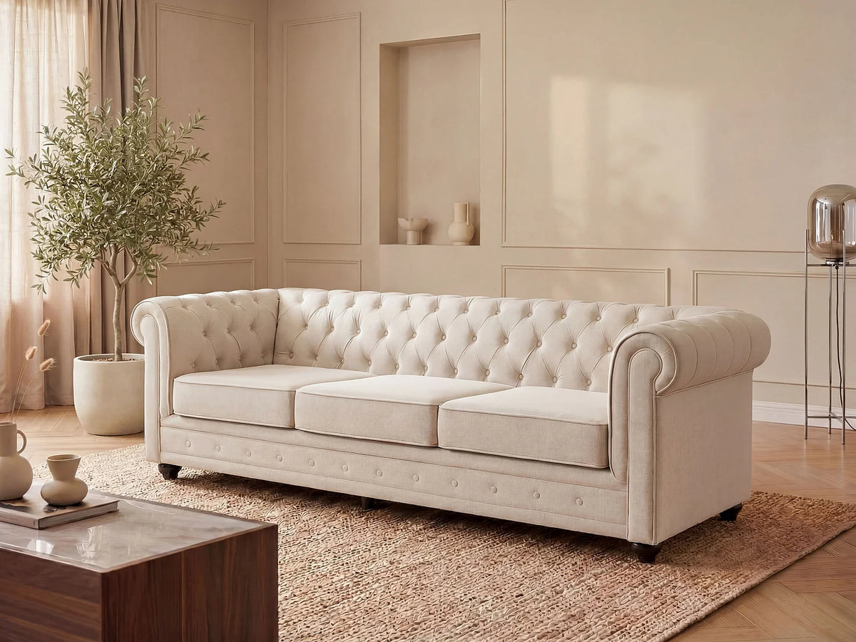Canapé beige en tissu 3 places - CHESTERFIELD