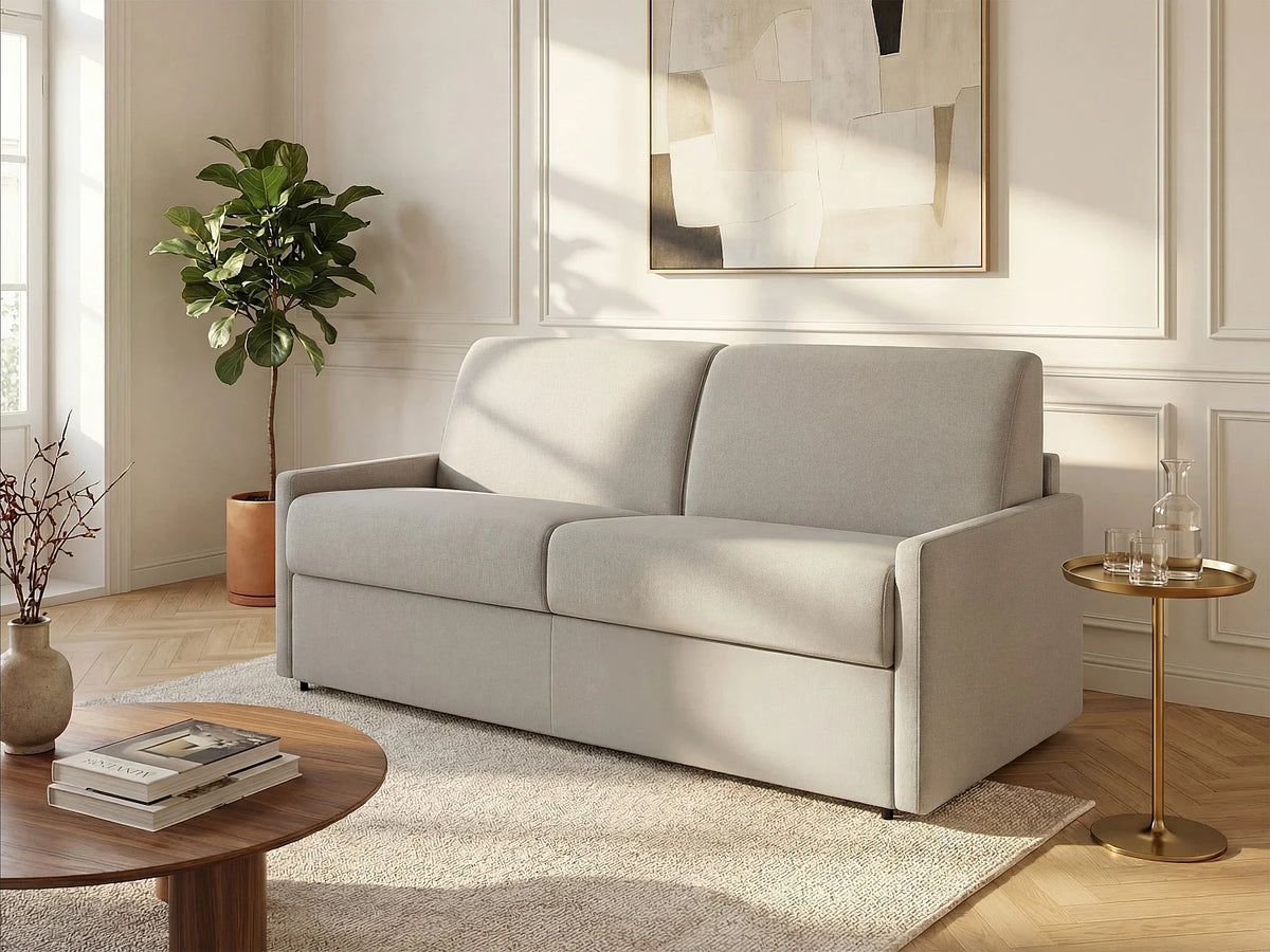 Canapé convertible beige en tissu 4 places - CALIFE
