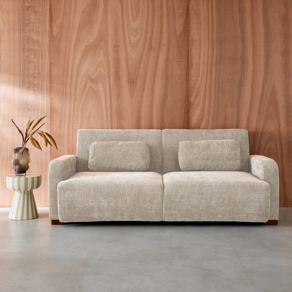 Canapé d'angle convertible beige en tissu 3 places 211 cm - SWEEEK