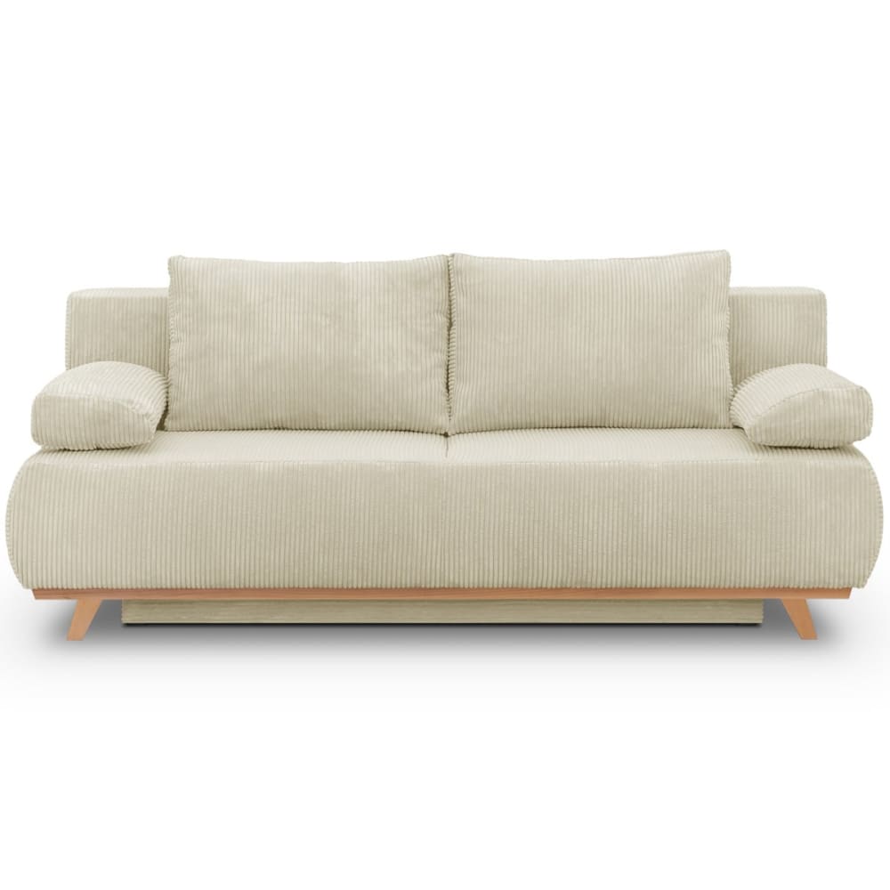 Canapé convertible beige en velours côtelé 3 places avec coffre 191 cm - HOMIFAB 84225