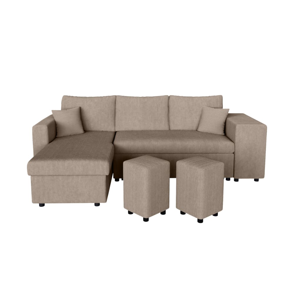 Canapé d'angle convertible taupe en velours côtelé angle droit - USINESTREET