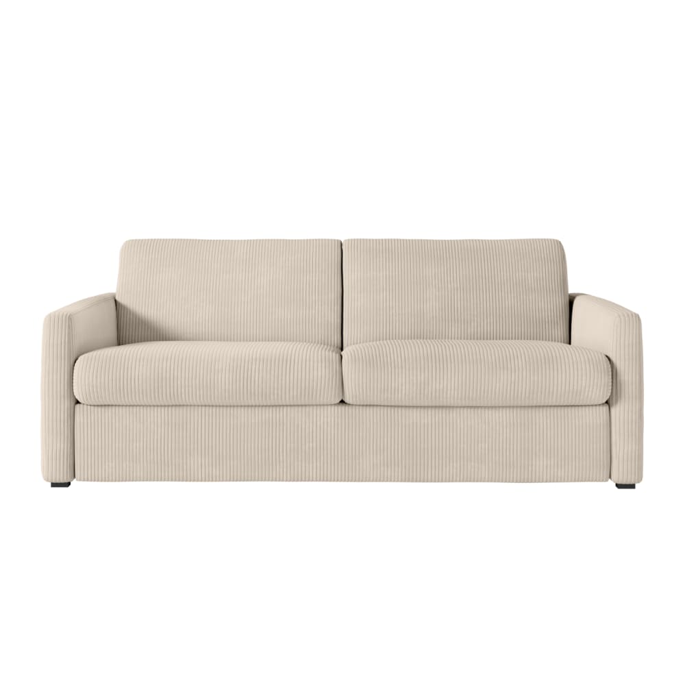 Canapé convertible beige en velours côtelé 3 places 178 cm - USINESTREET