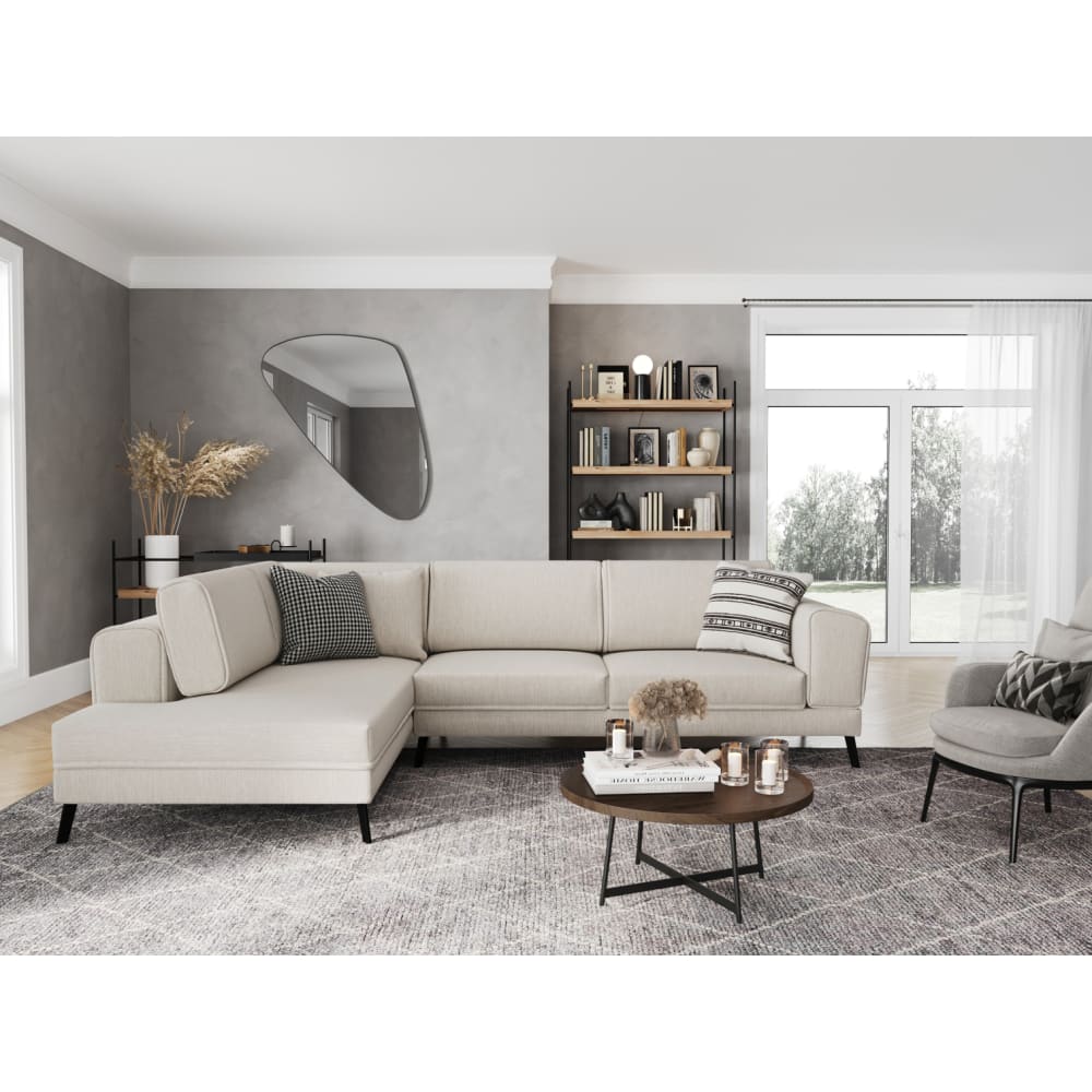 Canapé d'angle convertible beige en tissu avec coffre - USINESTREET