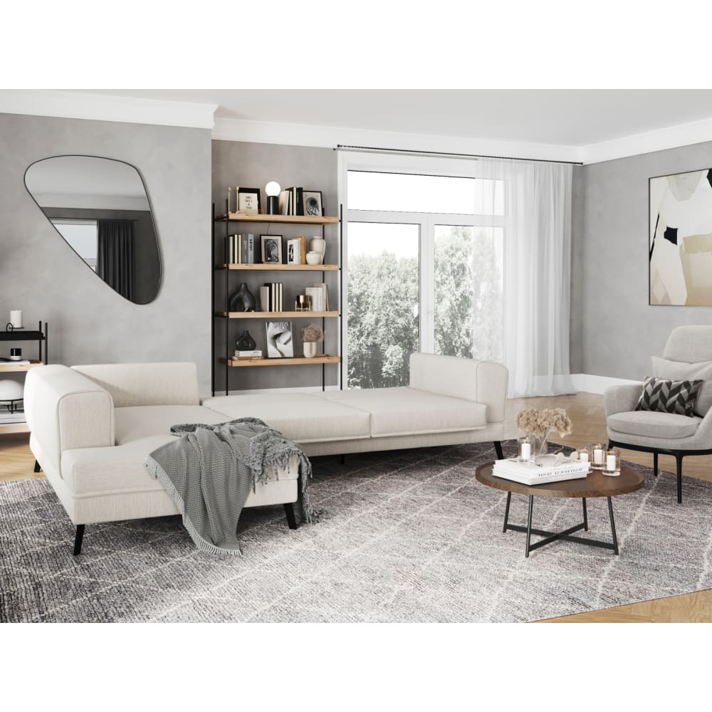 Canapé d'angle convertible beige en tissu avec coffre - USINESTREET
