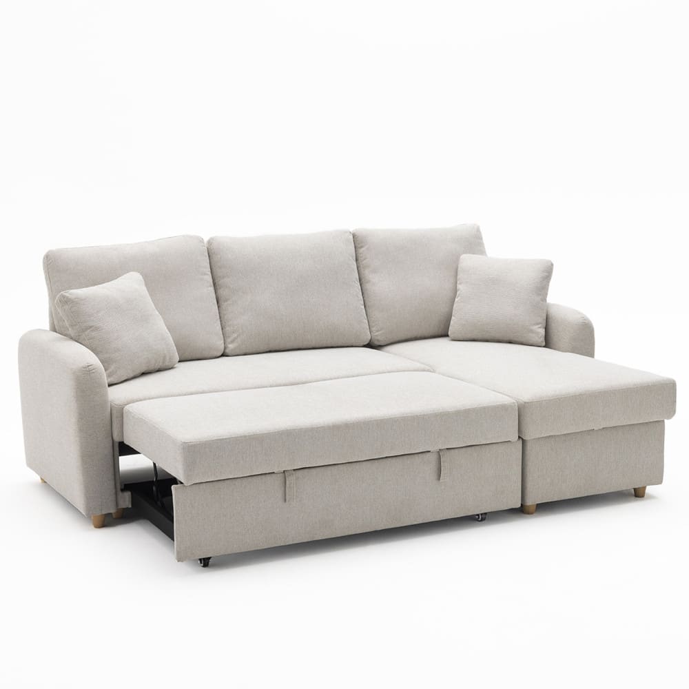 Canapé d'angle convertible beige en tissu chiné 3 places avec coffre - DRAWER