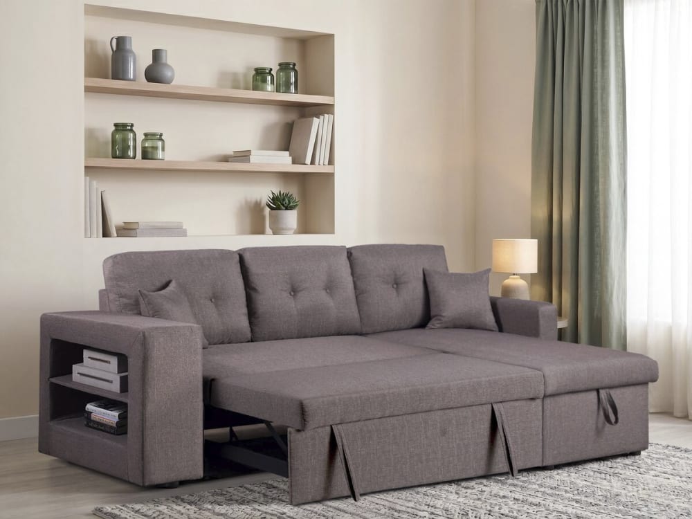 Canapé d'angle convertible taupe en tissu 3 places - HABITAT & JARDIN