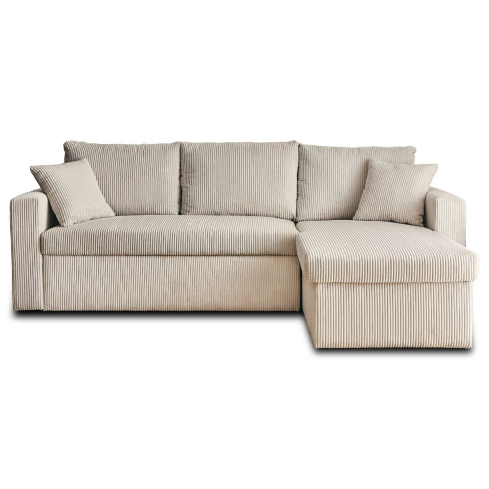 Canapé d'angle convertible beige en velours côtelé 4 places - BEST MOBILIER