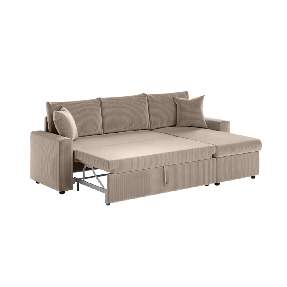 Canapé d'angle convertible taupe en velours côtelé avec coffre - USINESTREET
