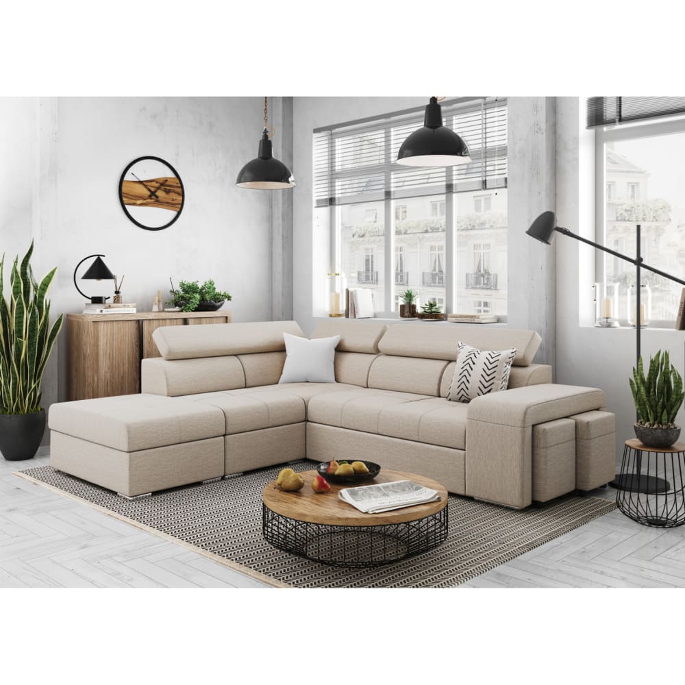 Canapé d'angle convertible beige en tissu angle gauche 262 cm - USINESTREET