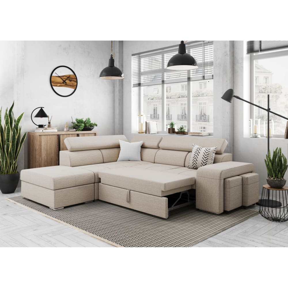 Canapé d'angle convertible beige en tissu angle gauche 262 cm - USINESTREET