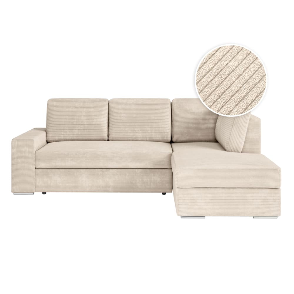 Canapé d'angle convertible beige en velours côtelé avec coffre angle droit - USINESTREET