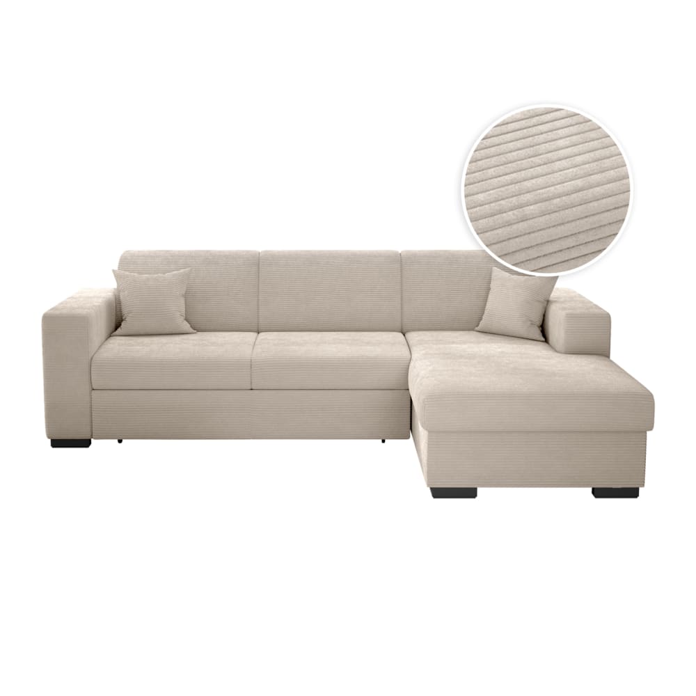 Canapé d'angle convertible beige en velours côtelé avec coffre angle droit 262 cm - USINESTREET