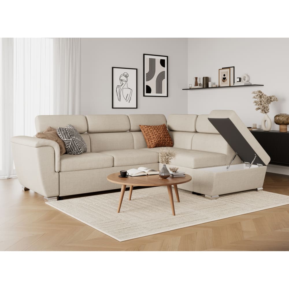 Canapé d'angle convertible beige en tissu angle droit - USINESTREET