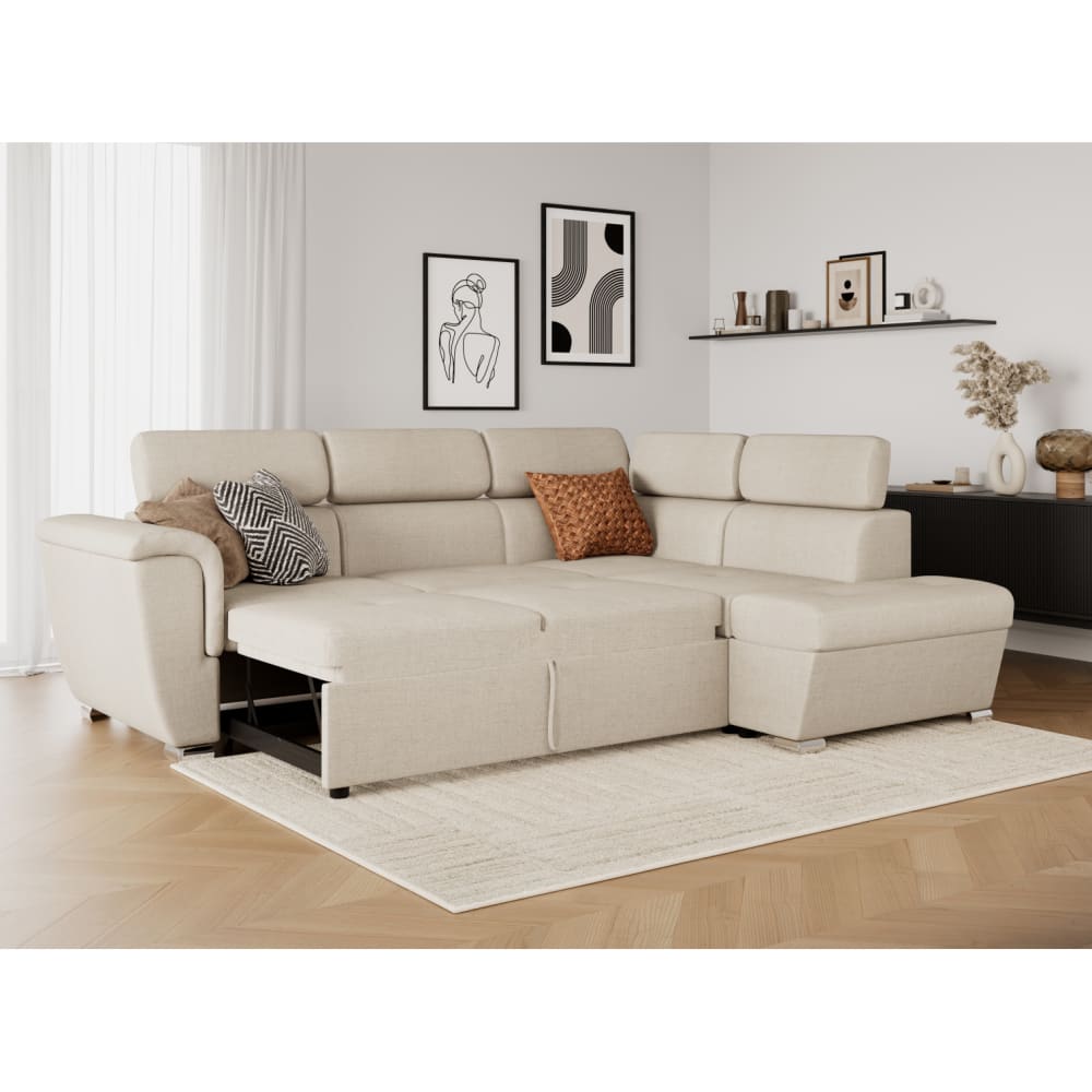 Canapé d'angle convertible beige en tissu angle droit - USINESTREET