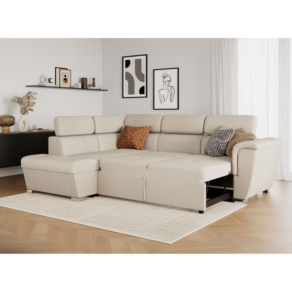 Canapé d'angle convertible beige en tissu angle gauche 252 cm - USINESTREET