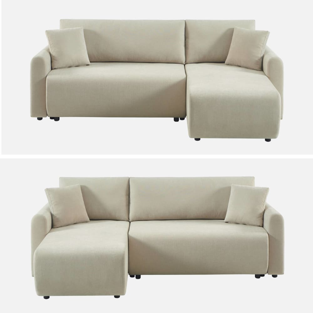 Canapé d'angle convertible beige en tissu 3 places - SWEEEK