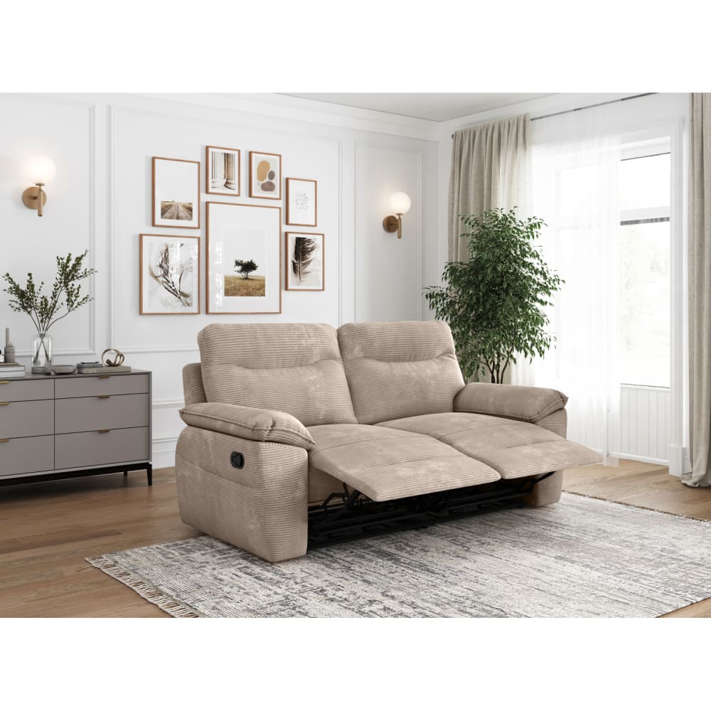 Canapé relax taupe en velours côtelé 3 places 200 cm - USINESTREET