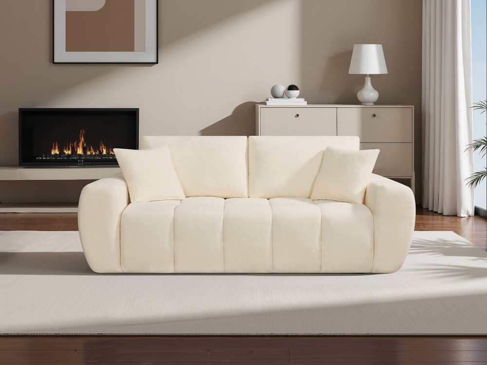 Canapé beige en tissu 3 places - HABITAT & JARDIN