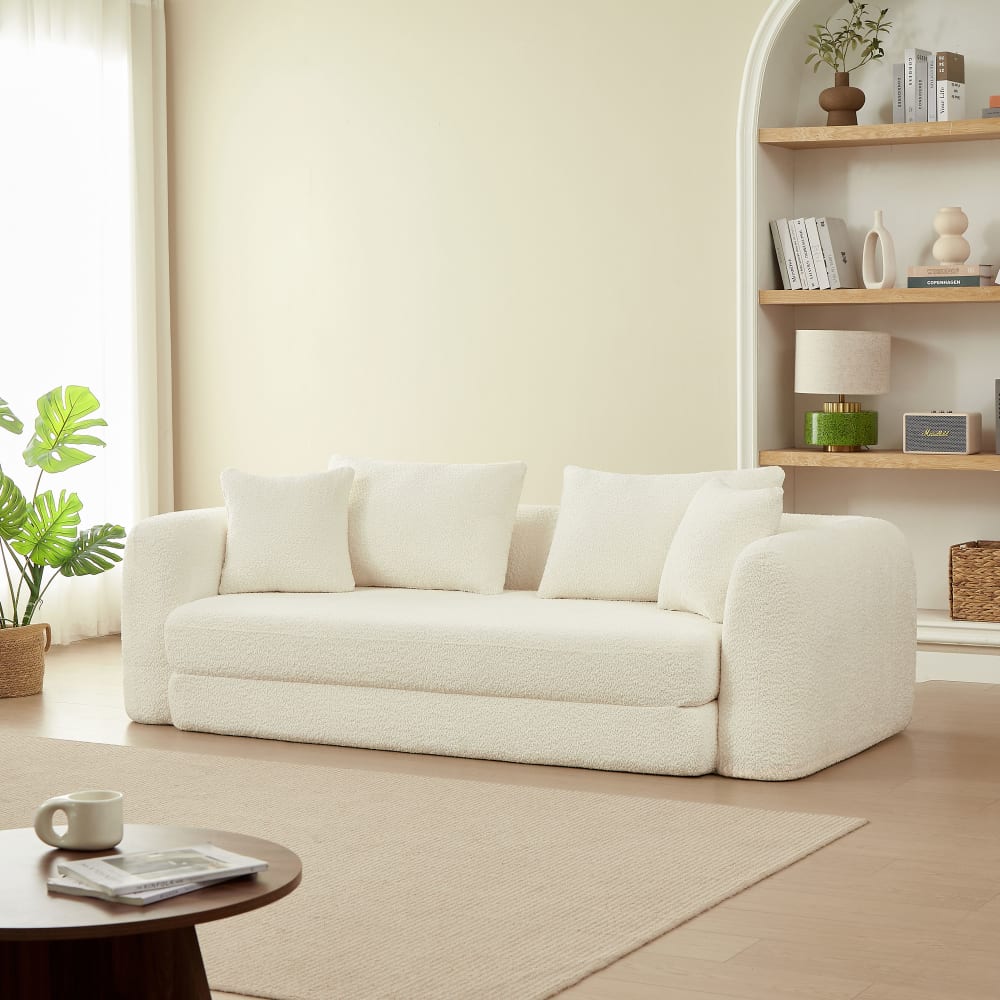 Canapé convertible beige en bouclette 3 places - BAITA