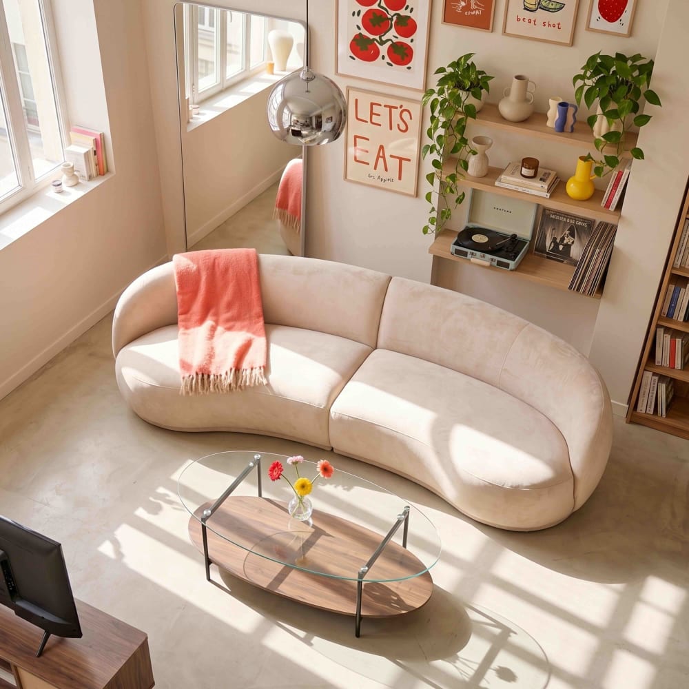 Canapé beige en tissu 3 places - OVIALA