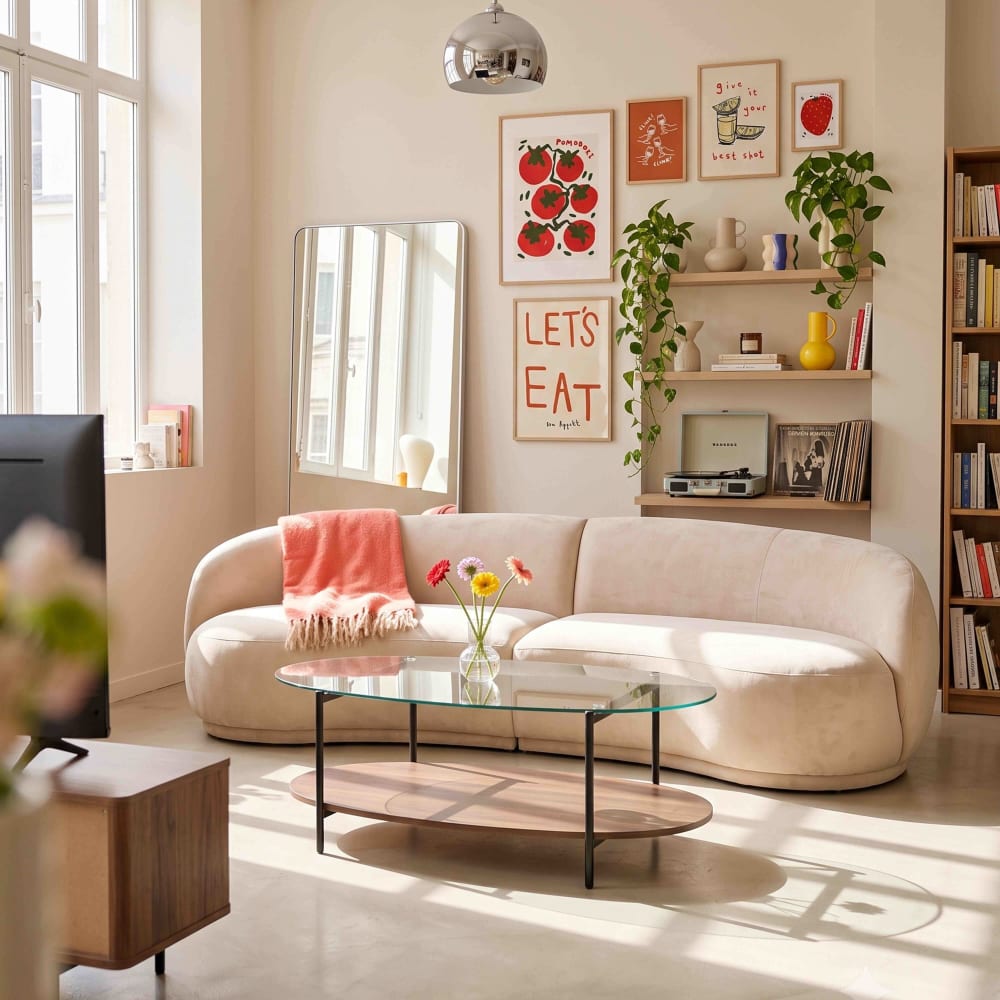 Canapé beige en tissu 3 places - OVIALA