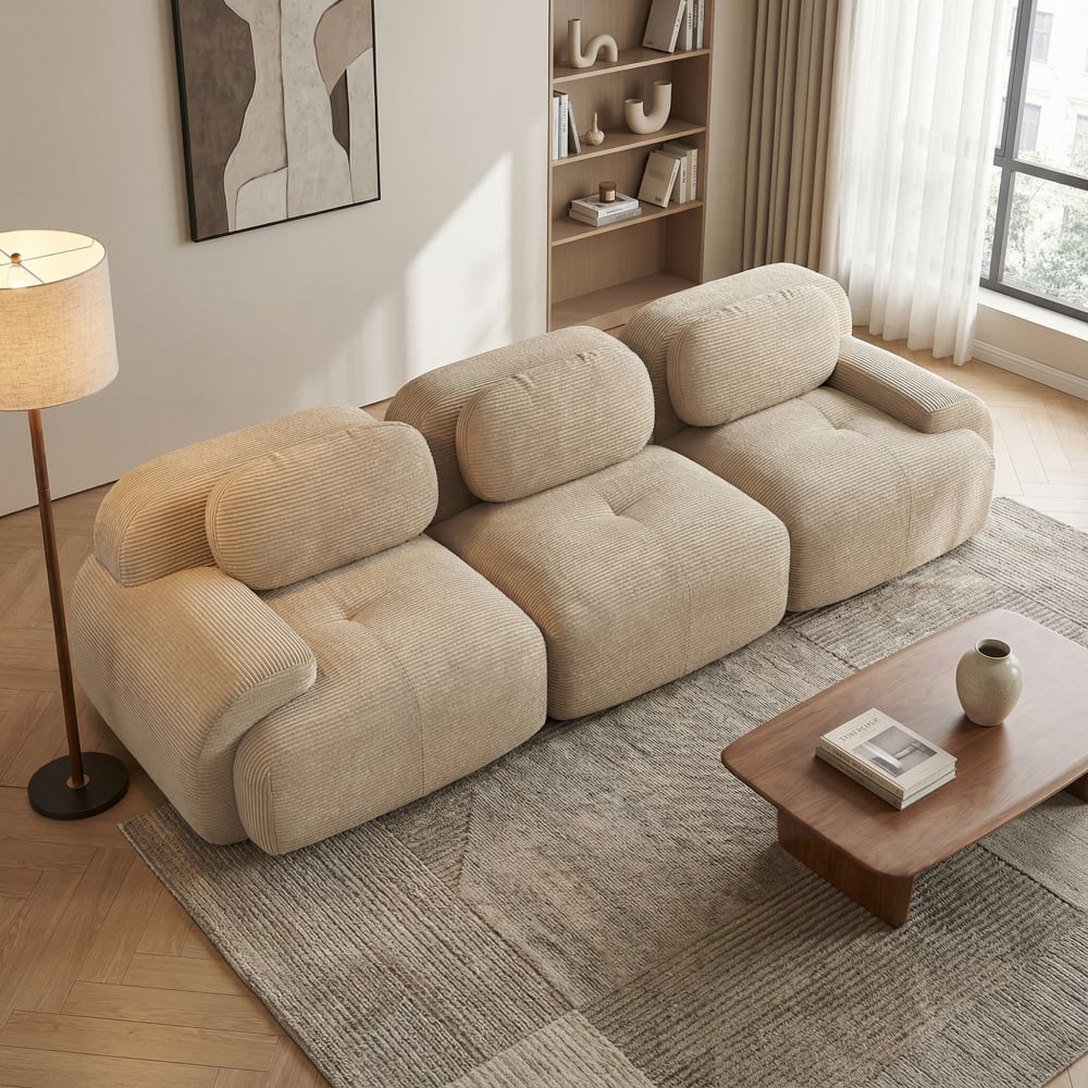 Canapé modulable beige en velours côtelé 3 places - URBAN MEUBLE