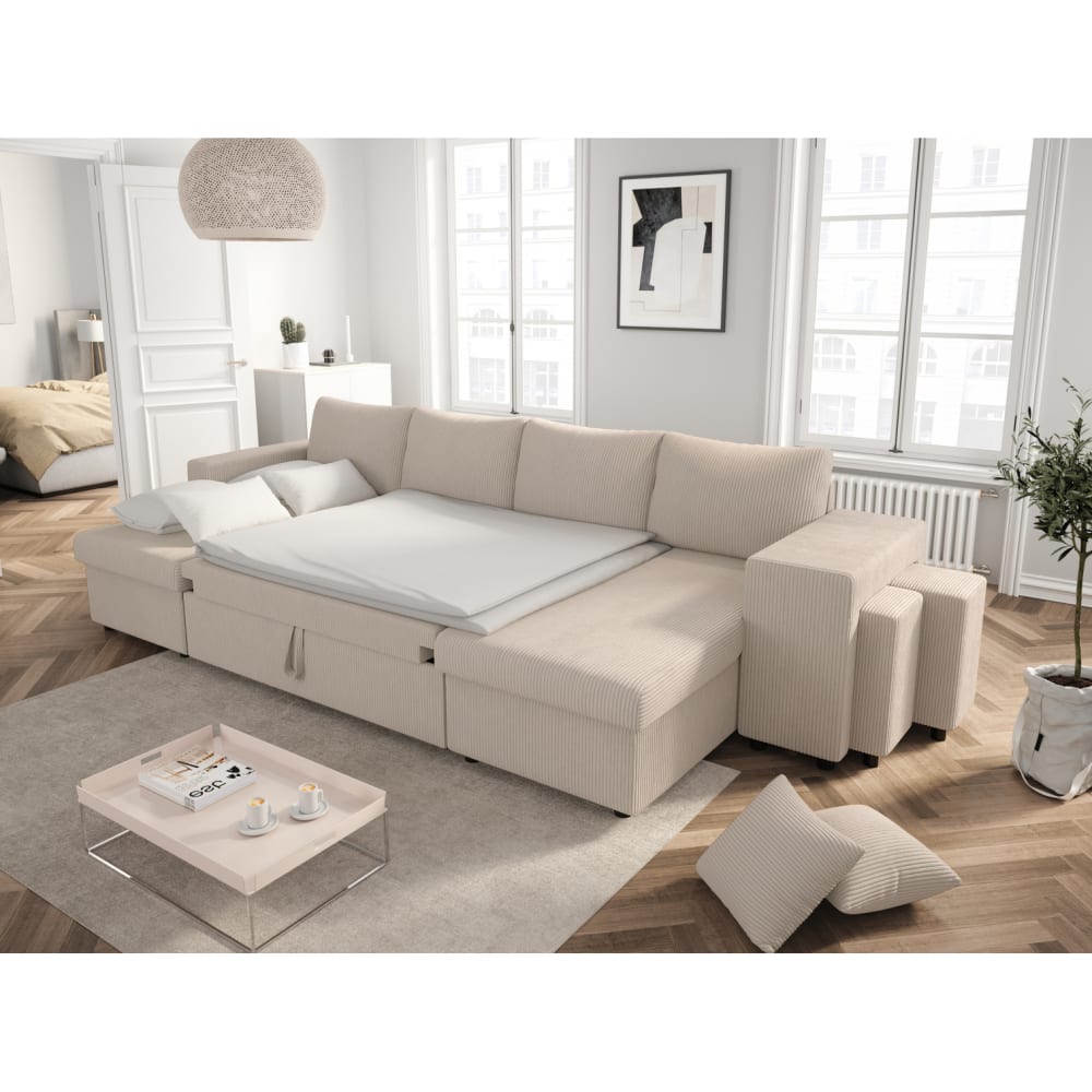 Canapé panoramique beige en velours côtelé - USINESTREET
