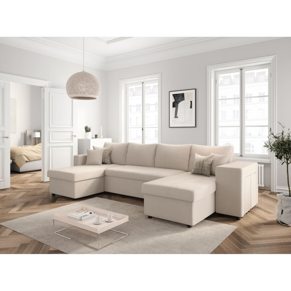 Canapé panoramique beige en velours côtelé - USINESTREET