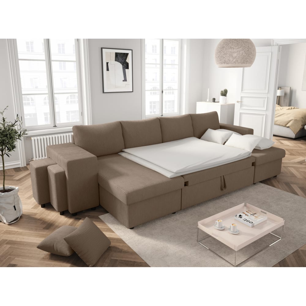 Canapé panoramique taupe en velours côtelé - USINESTREET