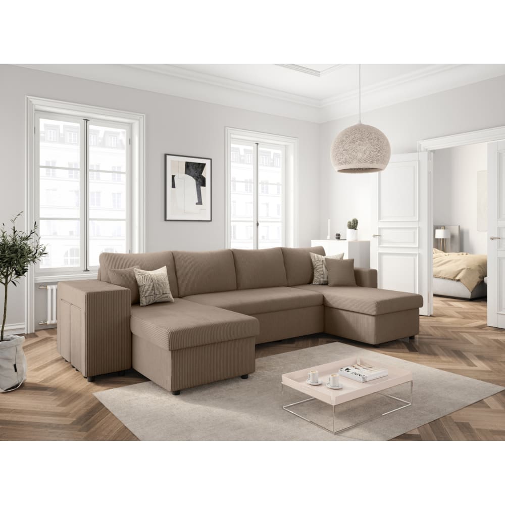 Canapé panoramique taupe en velours côtelé - USINESTREET