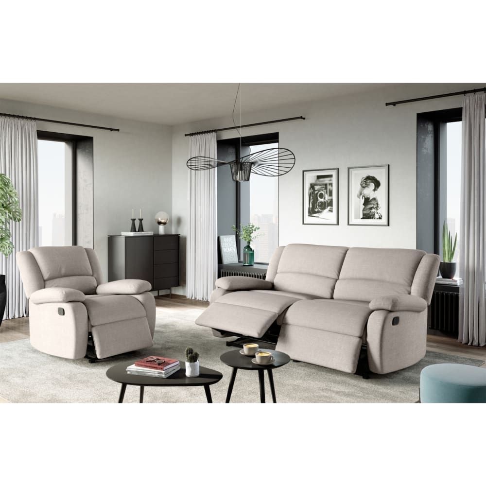 Canapé relax beige en tissu 3 places 193 cm - USINESTREET